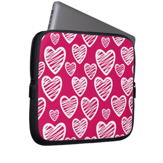 Fett Rot und Weiß Scribble Herzmuster Laptopschutzhülle (Vorne Rechts)