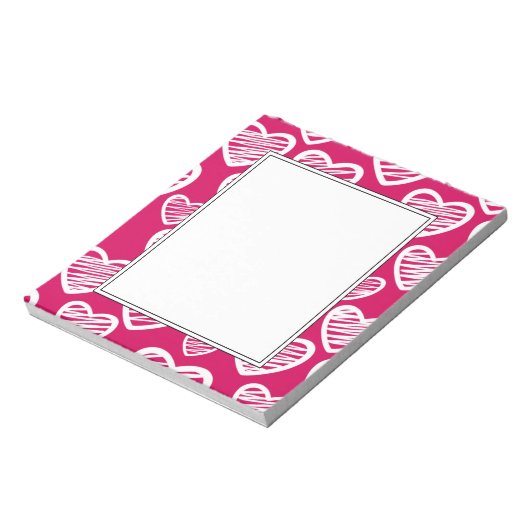 Fett Rot und Weiß Scribble Herzmuster Notizblock (Rotiert)