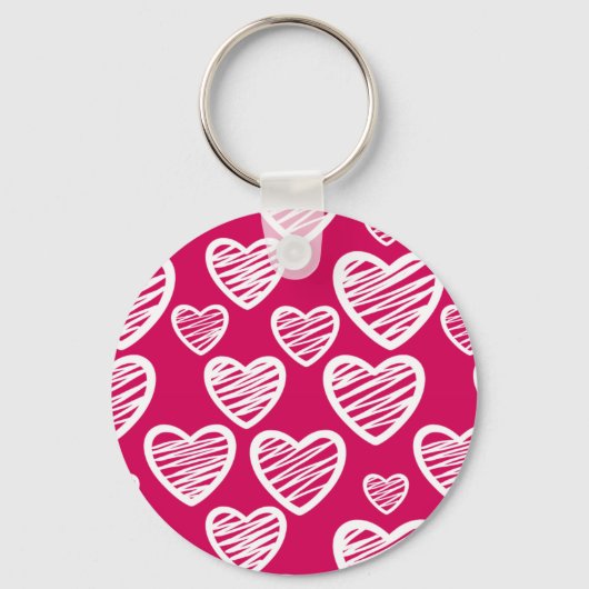 Fett Rot und Weiß Scribble Herzmuster Schlüsselanhänger (Vorderseite)