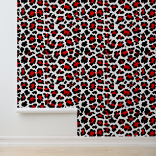Fett Rot Weiß und Schwarz Punk Leopard Print 1980s Tapete