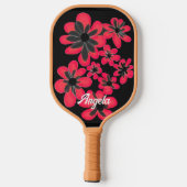 fett rote Blume auf schwarz personalisieren Pickleball Schläger (Rückseite)