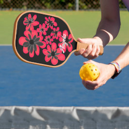 fett rote Blume auf schwarz personalisieren Pickleball Schläger