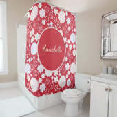 Fett rote Cream-Blume Blumenmuster mit Namen Duschvorhang (Beispiel)