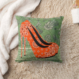 Fett rote Heelse mit Paisley Design 16 x 16 rund Kissen