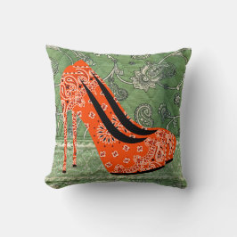 Fett rote Heelse mit Paisley Design 16 x 16 rund Kissen