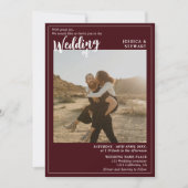 Fett roter Bordeaux-Hochzeitsskript-Foto Qr-Code Einladung (Vorderseite)