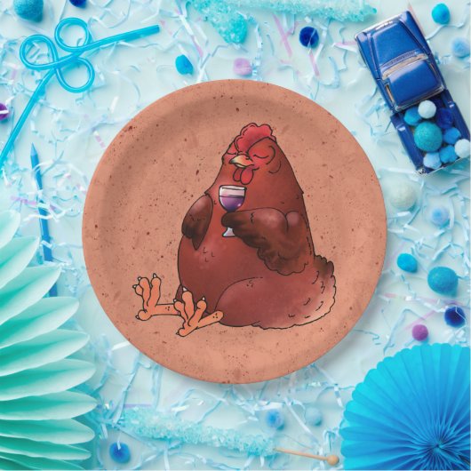 Fett Roter Hen mit Wein Pappteller (Party)