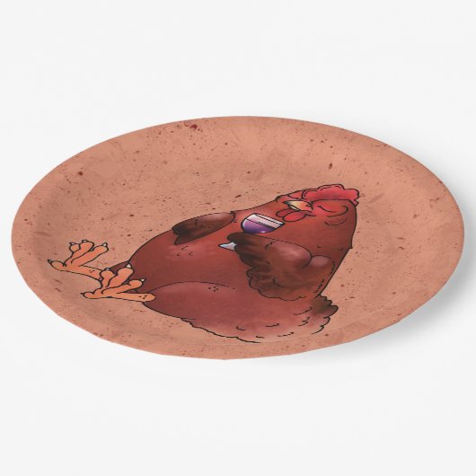 Fett Roter Hen mit Wein Pappteller (Schrägansicht)