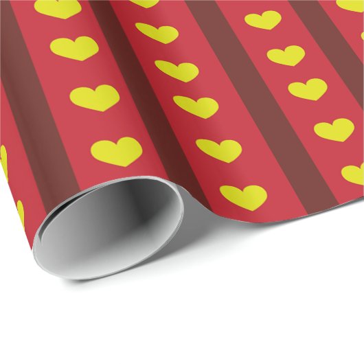 Fett Roter Streifen Gelbes Herz Romantisch Geschenkpapier (Rolleneckpunkt)
