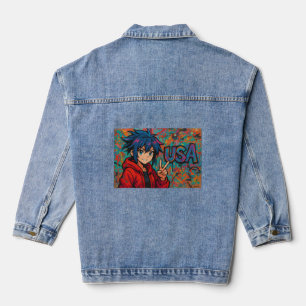 Fett rotes Anime-USA-Grafik-T-Shirt Jeansjacke