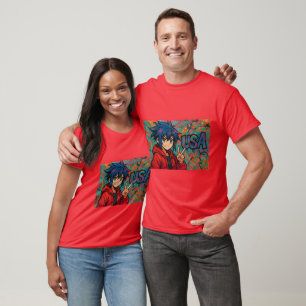 Fett rotes Anime-USA-Grafik-T-Shirt T-Shirt