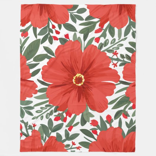 Fett rotes Blumenmuster mit grünen Blätter Fleecedecke (Vorderseite)