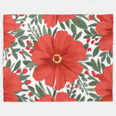 Fett rotes Blumenmuster mit grünen Blätter Fleecedecke (Vorderseite (Horizontal))
