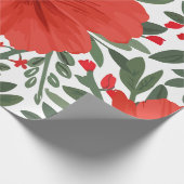 Fett rotes Blumenmuster mit grünen Blätter Geschenkpapier (Ecke)