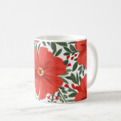 Fett rotes Blumenmuster mit grünen Blätter Kaffeetasse (VorderseiteRechts)