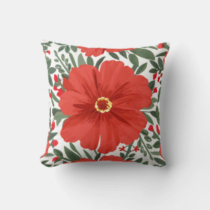Fett rotes Blumenmuster mit grünen Blätter Kissen
