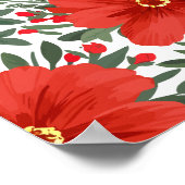 Fett rotes Blumenmuster mit grünen Blätter Poster (Ecke)