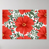 Fett rotes Blumenmuster mit grünen Blätter Poster (Vorne)