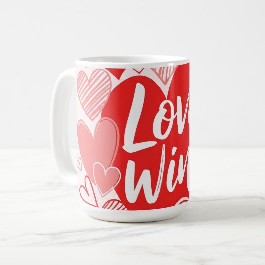 Fett rotes Rosa "Liebe is the Answer" Grafisches T Kaffeetasse (Vorderseite Links)