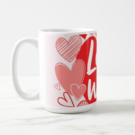 Fett rotes Rosa "Liebe is the Answer" Grafisches T Kaffeetasse (Links)