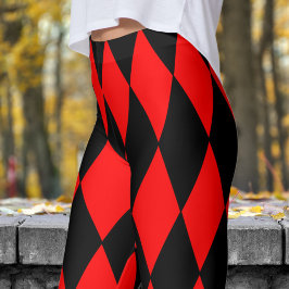 Fett rotes und schwarzes Harlequin-Karo-Muster Leggings