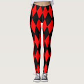 Fett rotes und schwarzes Harlequin-Karo-Muster Leggings (Vorderseite)