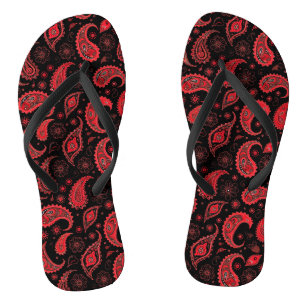 Fett rotes und schwarzes Paisley-Muster Badesandalen