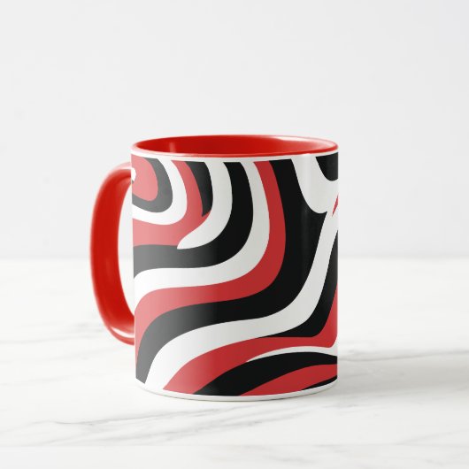 Fett rotes und schwarzes Wellenmuster Tasse (Vorderseite Links)