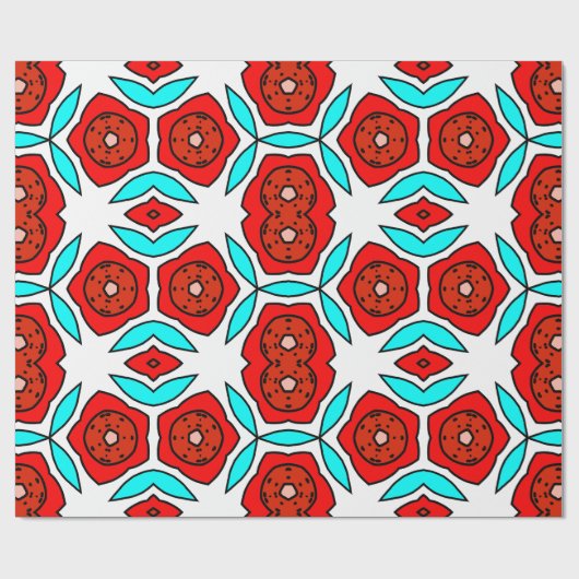 Fett rotes und türkisfarbenes Muster Geschenkpapier (Flach)