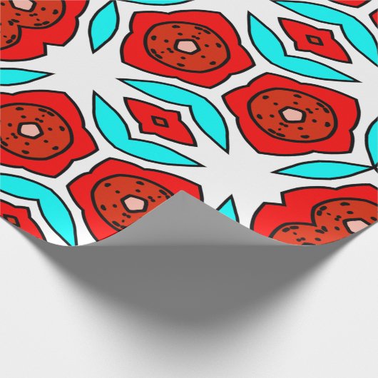 Fett rotes und türkisfarbenes Muster Geschenkpapier (Ecke)