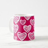 Fett-rotes und weißes kritzliges Herz-Muster Kaffeetasse (Vorderseite Links)