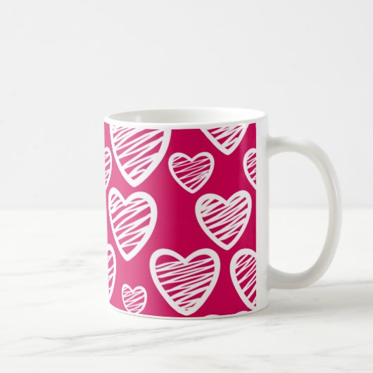 Fett-rotes und weißes kritzliges Herz-Muster Kaffeetasse (Rechts)