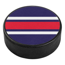 Fett rotes weißes Racing Stripes Navy Hintergrund Eishockey Puck