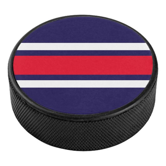 Fett rotes weißes Racing Stripes Navy Hintergrund Eishockey Puck (3/4)