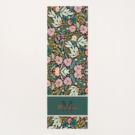 Fett Rustic Garden Blume Muster Name Monogramm Yogamatte (Rückseite)