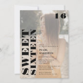 Fett schmales schwarzes Foto süß 16 Geburtstag Einladung (Vorderseite)