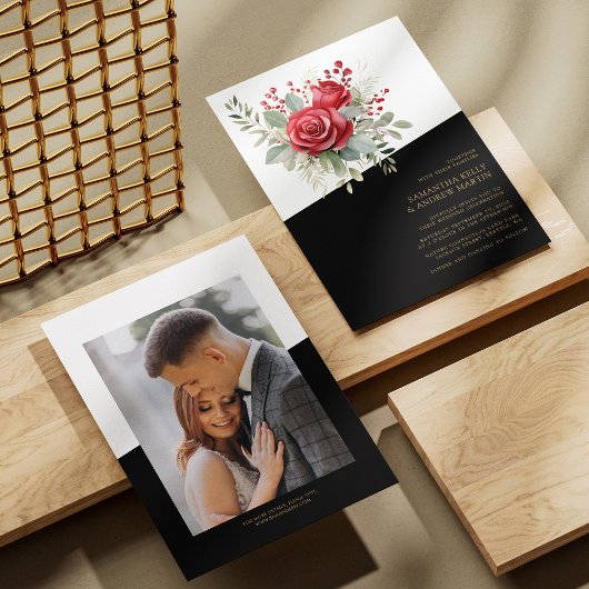 Fett & schön: Rote Rosen im Aquarell Hochzeit Einladung