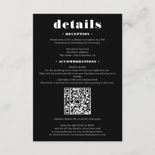 Fett Schriftart Hochzeitsdetails Qr Code Modernes  Begleitkarte (Vorderseite)