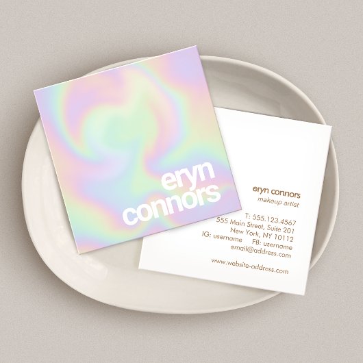 Fett Schriftart Holographic Square Business Card Quadratische Visitenkarte