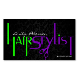 Fett Schwarz Grün und Lila Haarstil Magnetische Visitenkarte