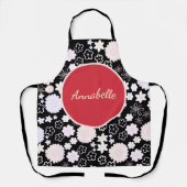 Fett Schwarz Rote Blume Blumenmuster mit Namen Schürze (Vorderseite)