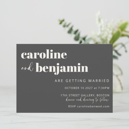 Fett Schwarz und Weiß Elegant Chic Moderne Hochzei Einladung (Stehend Vorderseite)