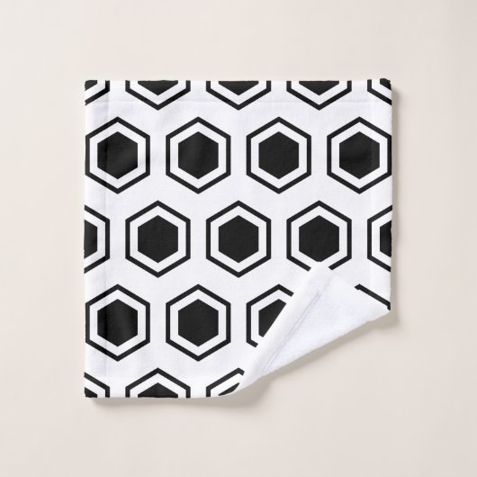 Fett Schwarz-Weiß-Hexagonal Badhandtuch Set (Waschlappen)