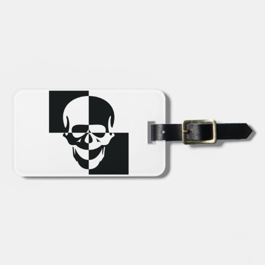 Fett Schwarz-Weiß-optische Illusion Skull-Design Gepäckanhänger (Vorderseite horizontal)