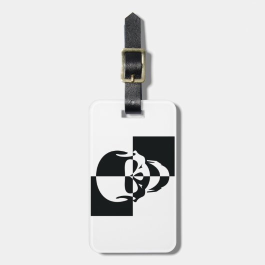 Fett Schwarz-Weiß-optische Illusion Skull-Design Gepäckanhänger (Vorderseite vertikal)
