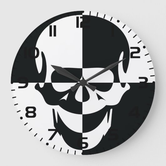 Fett Schwarz-Weiß-optische Illusion Skull-Design Große Wanduhr (Vorderseite)