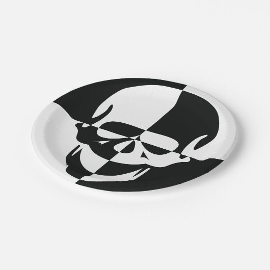Fett Schwarz-Weiß-optische Illusion Skull-Design Pappteller (Schrägansicht)