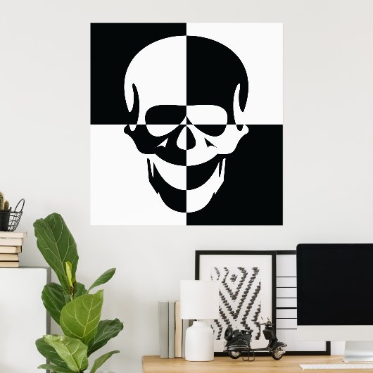 Fett Schwarz-Weiß-optische Illusion Skull-Design Poster (Heimbüro)