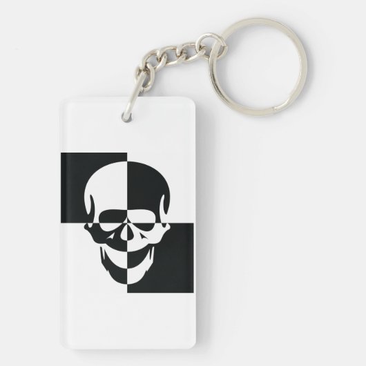 Fett Schwarz-Weiß-optische Illusion Skull-Design Schlüsselanhänger (Rückseite)