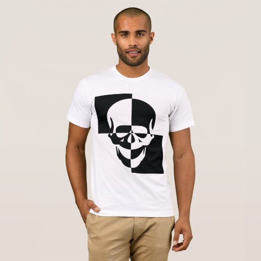 Fett Schwarz-Weiß-optische Illusion Skull-Design T-Shirt (Vorne ganz)